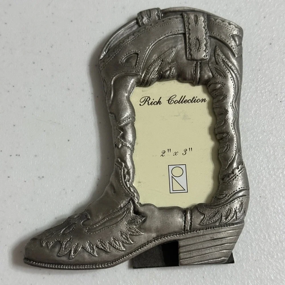 Rich Collection Cowboy Boot Picture Frame Pewter Tone Cast Metal Western 2